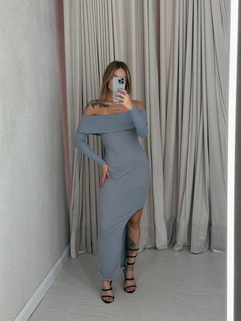 VESTIDO ANGÉLICA 02 LISO CINZA