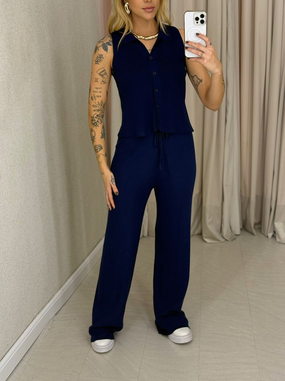 CONJUNTO GILDA TRICOT marinho