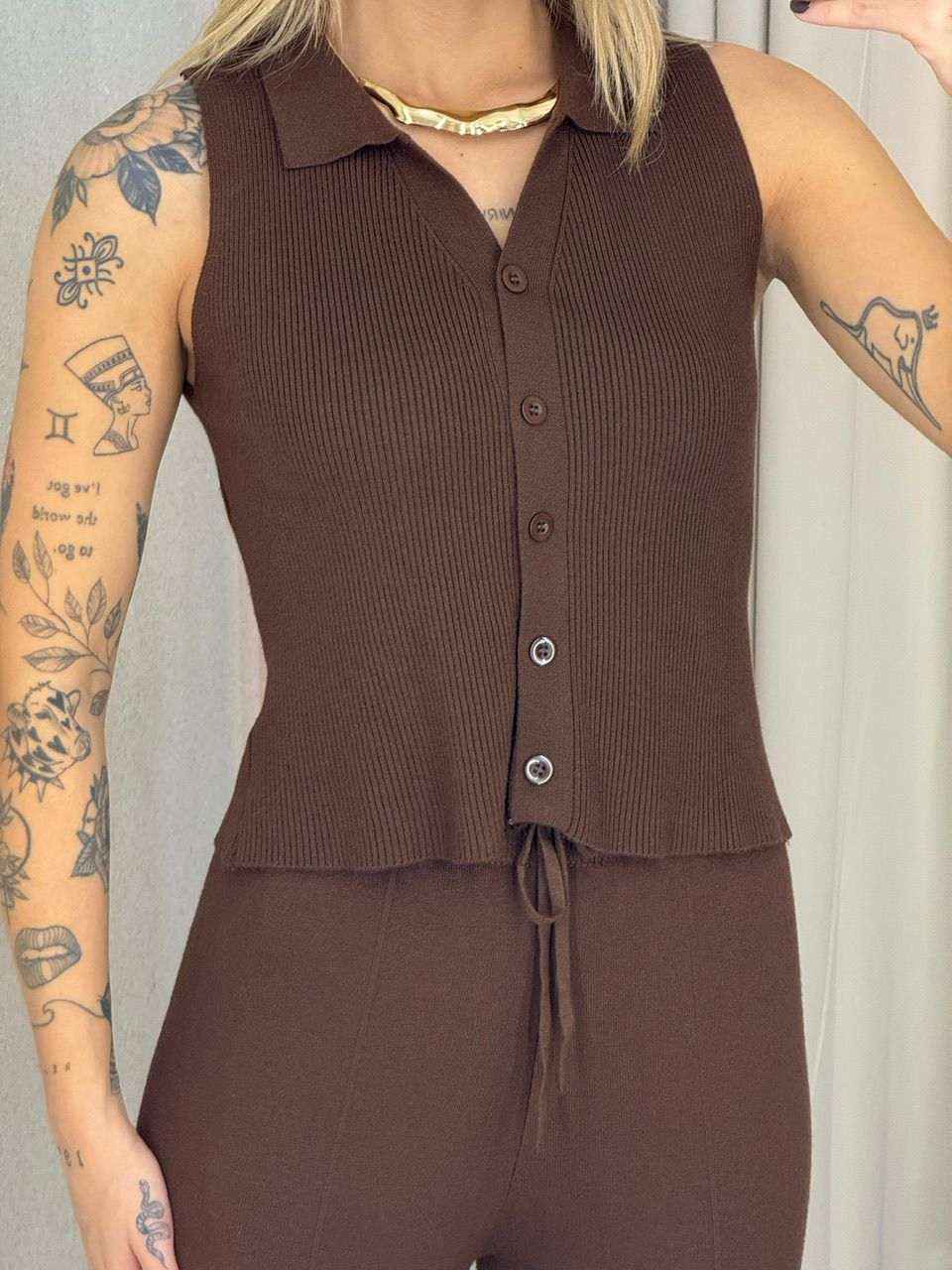 CONJUNTO GILDA TRICOT MARROM