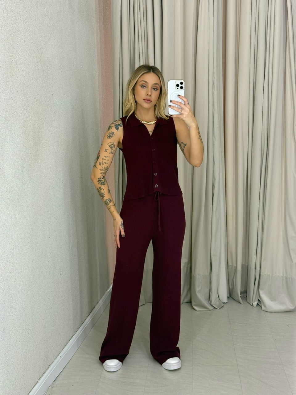 CONJUNTO GILDA TRICOT VINHO