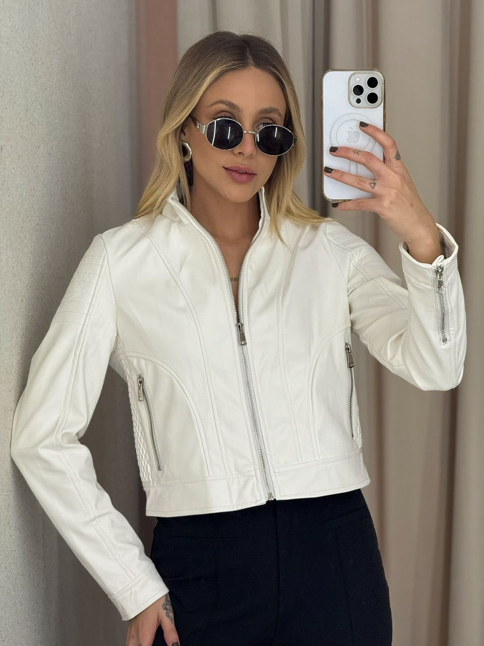 JAQUETA RENATA COURO FAKE BRANCA