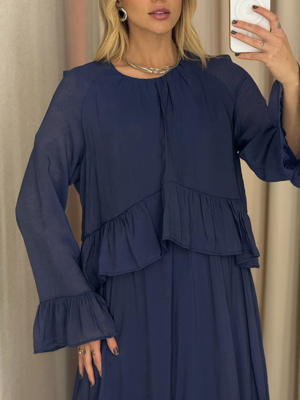 VESTIDO ANGELINE BABADOS MARINHO