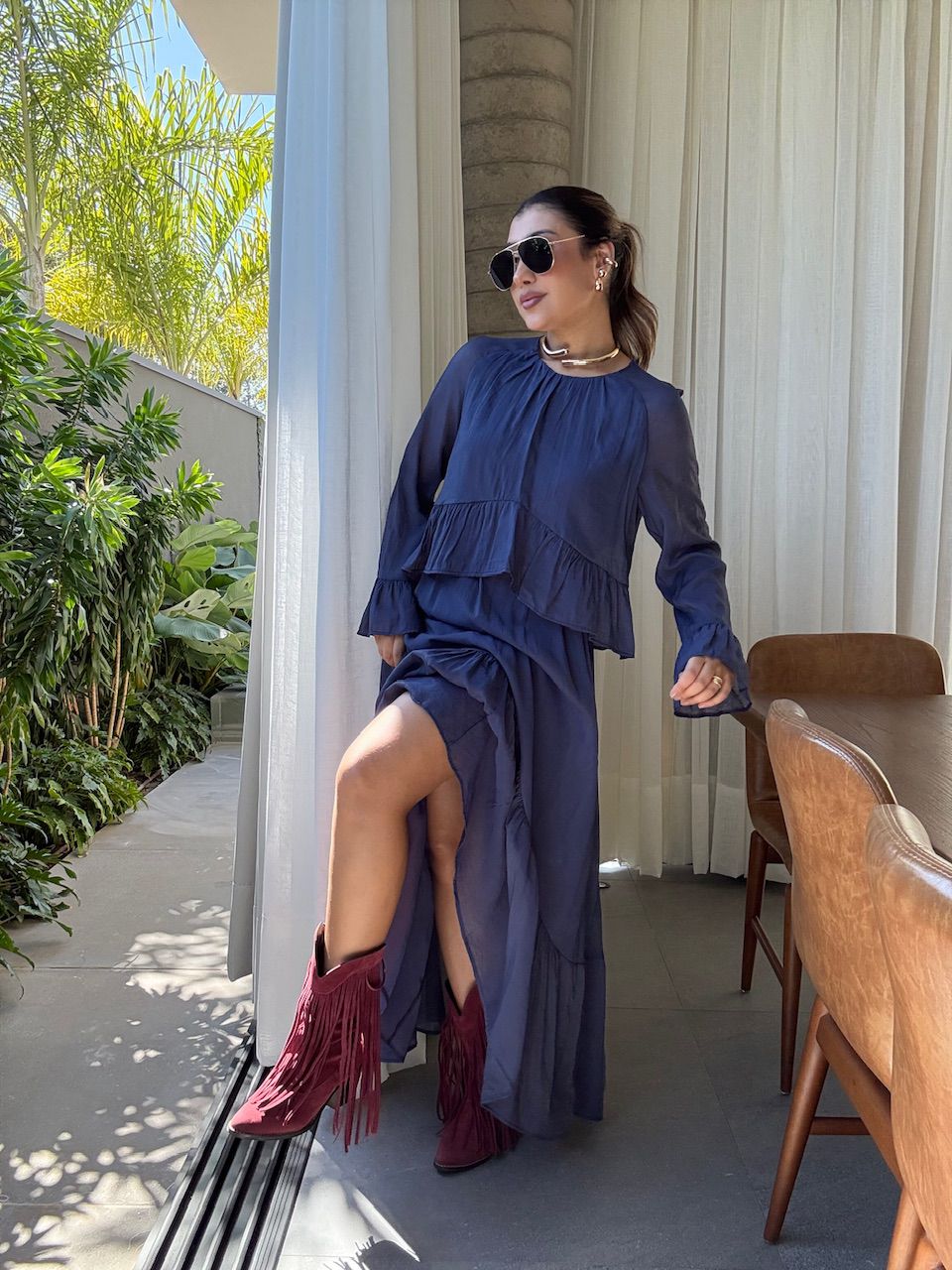 VESTIDO ANGELINE BABADOS MARINHO