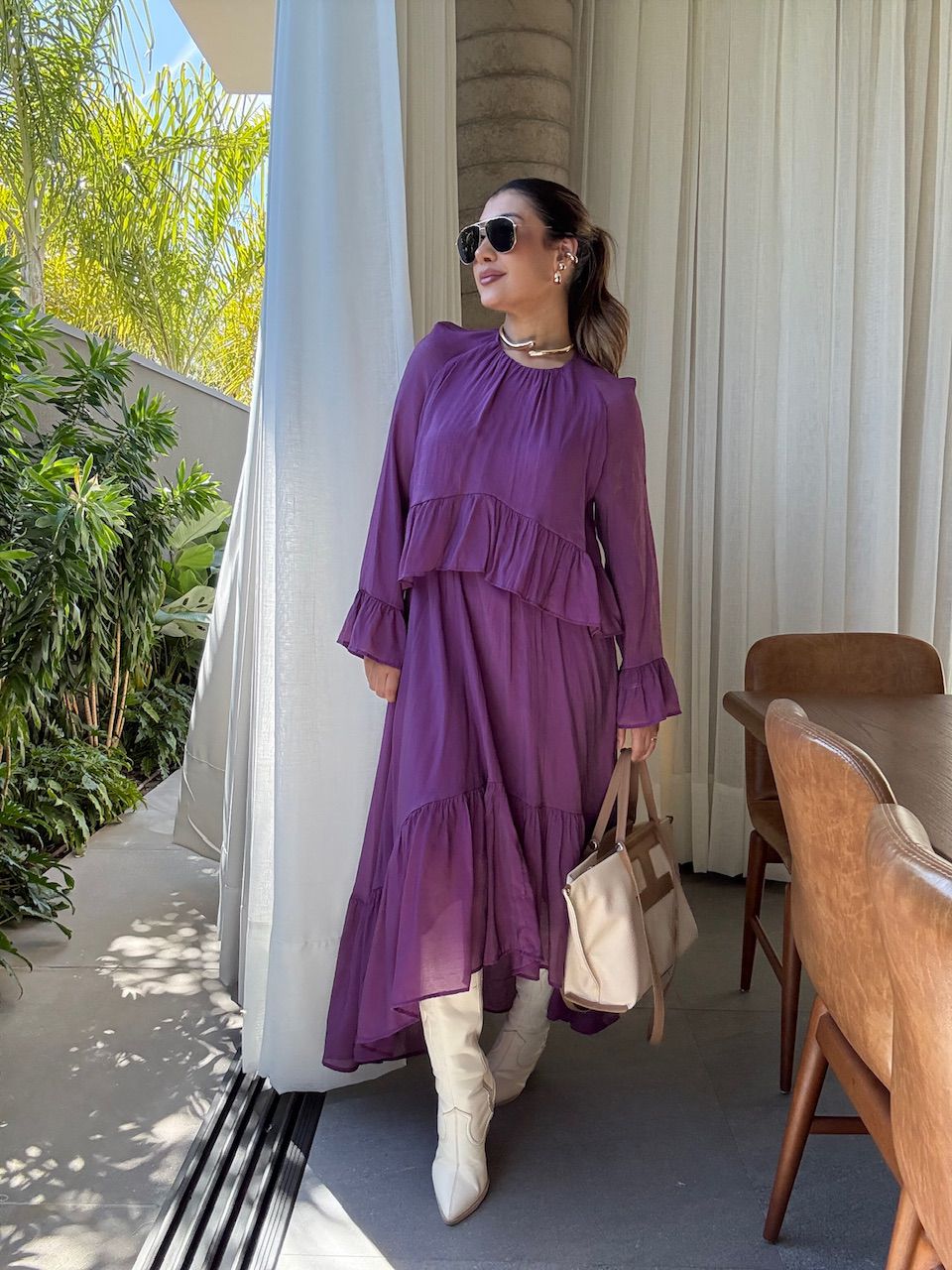 VESTIDO ANGELINE BABADOS UVA - 0065940015 - CAROLLA FERRARO