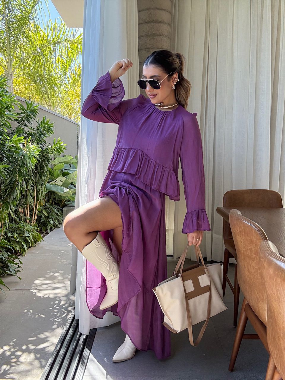 VESTIDO ANGELINE BABADOS UVA