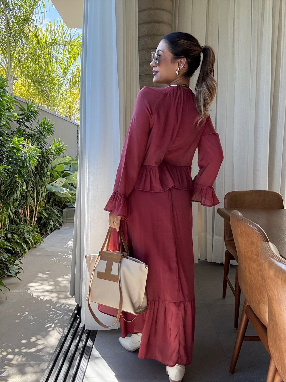 VESTIDO ANGELINE BABADOS TELHA