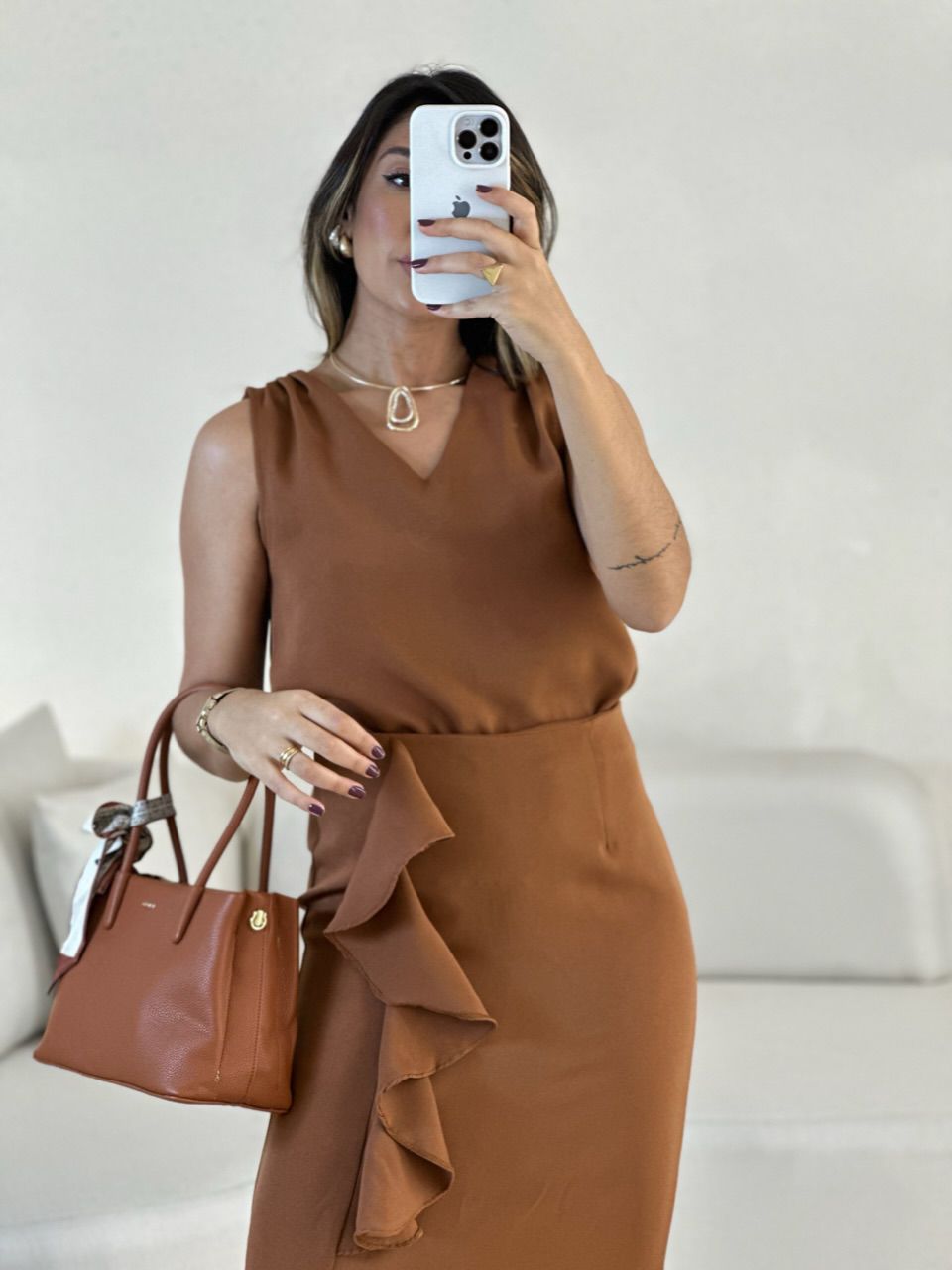 CONJUNTO LUIZA BABADO MARROM