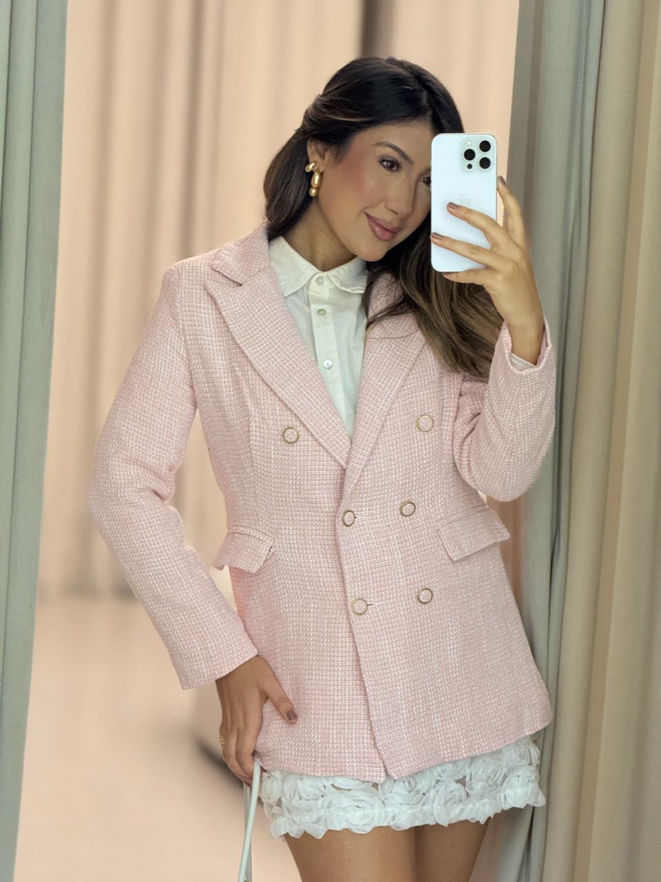 BLAZER MELINDA BOTÕES BABY PINK - 0066450366 - CAROLLA FERRARO