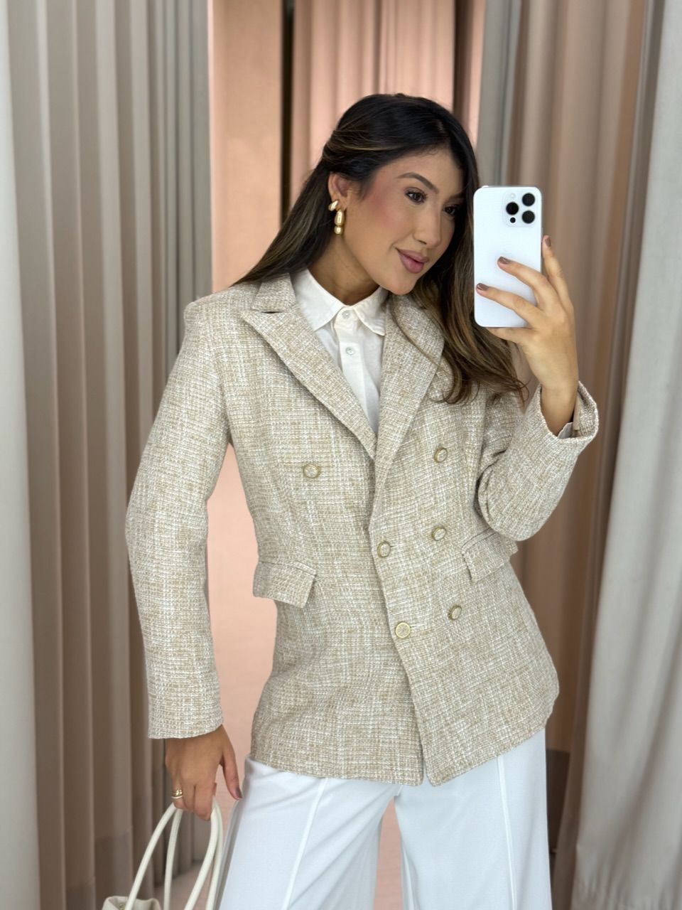 BLAZER MELINDA BOTÕES NUDE - 0066450049 - CAROLLA FERRARO
