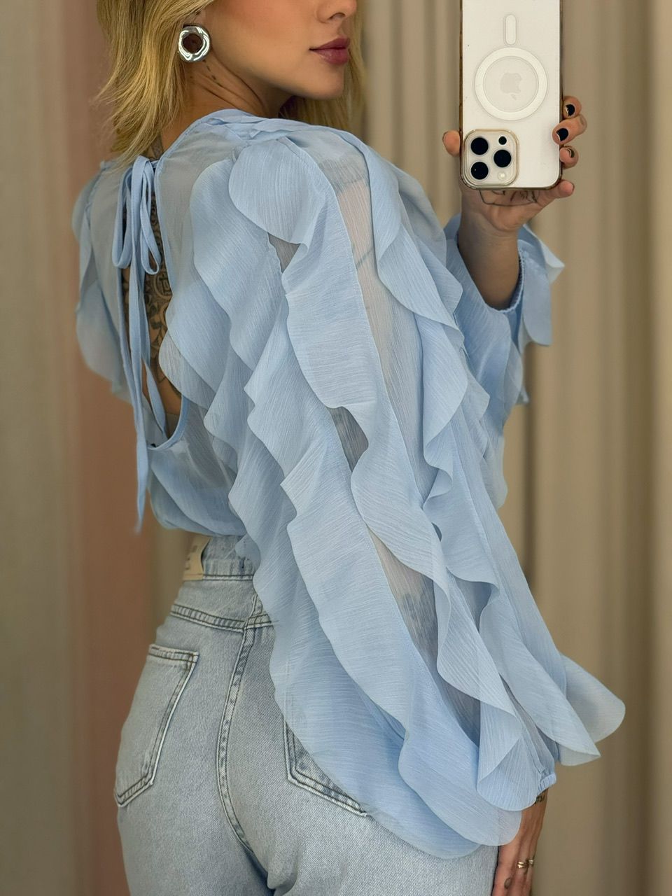 BLUSA MARIA ISIS BABADOS AZUL