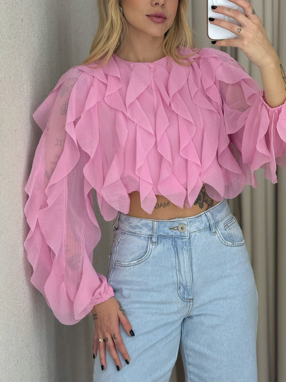 BLUSA MARIA ISIS BABADOS ROSA