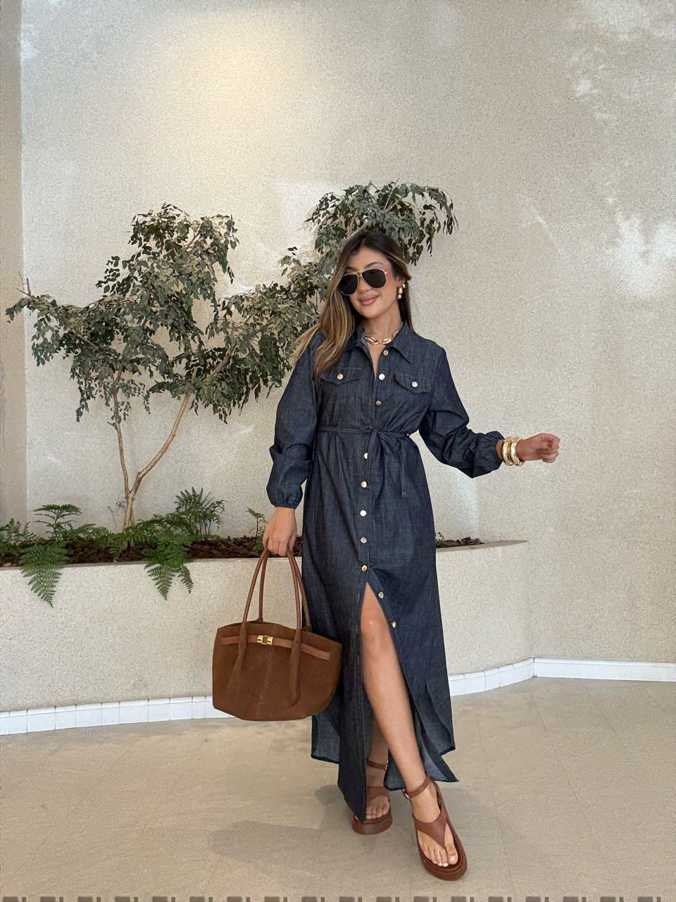 VESTIDO FLAVIA BOTÕES JEANS - 0066610122 - CAROLLA FERRARO