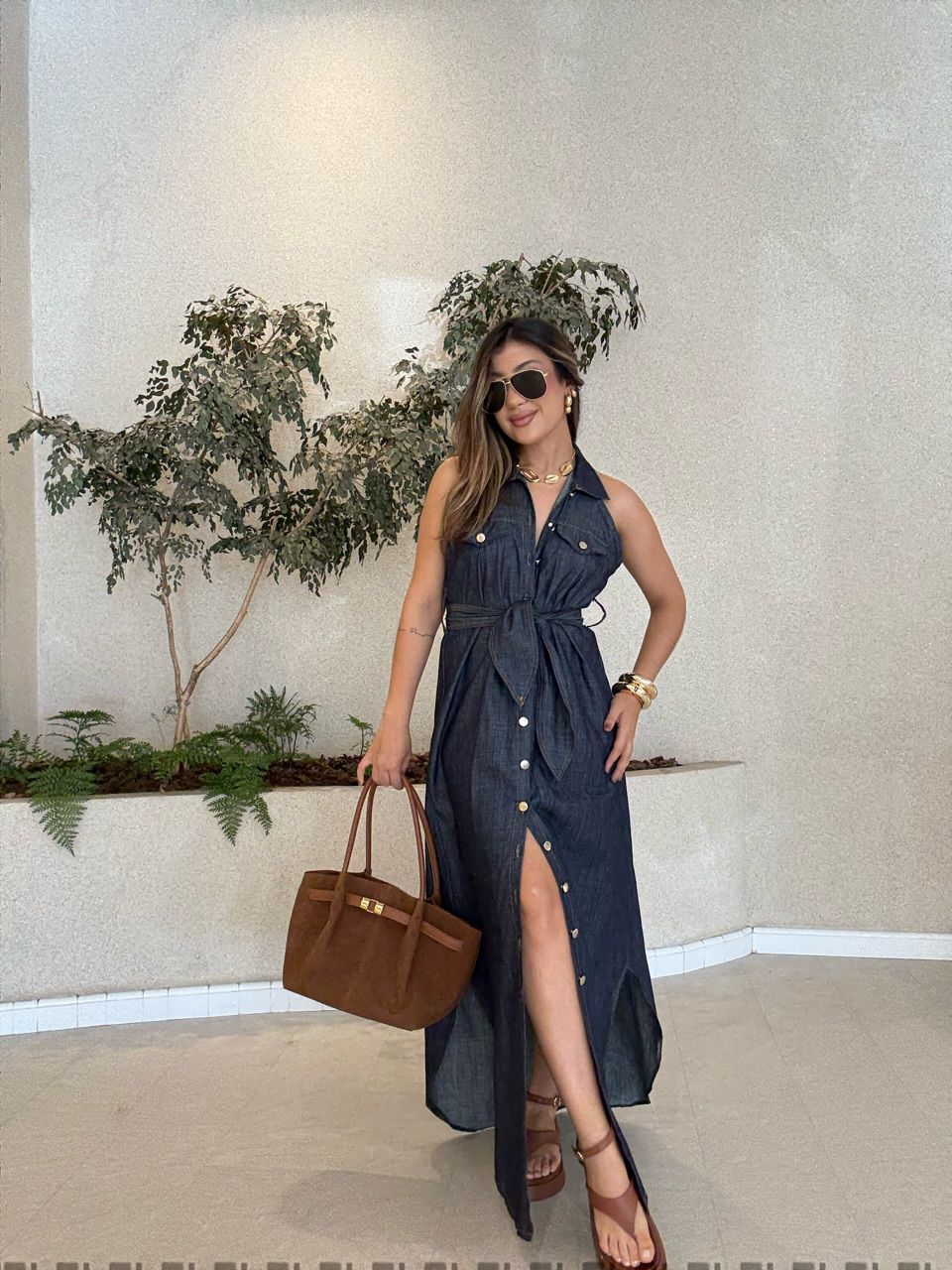 VESTIDO ANA AMELIA CAVADO JEANS - 0066590122 - CAROLLA FERRARO