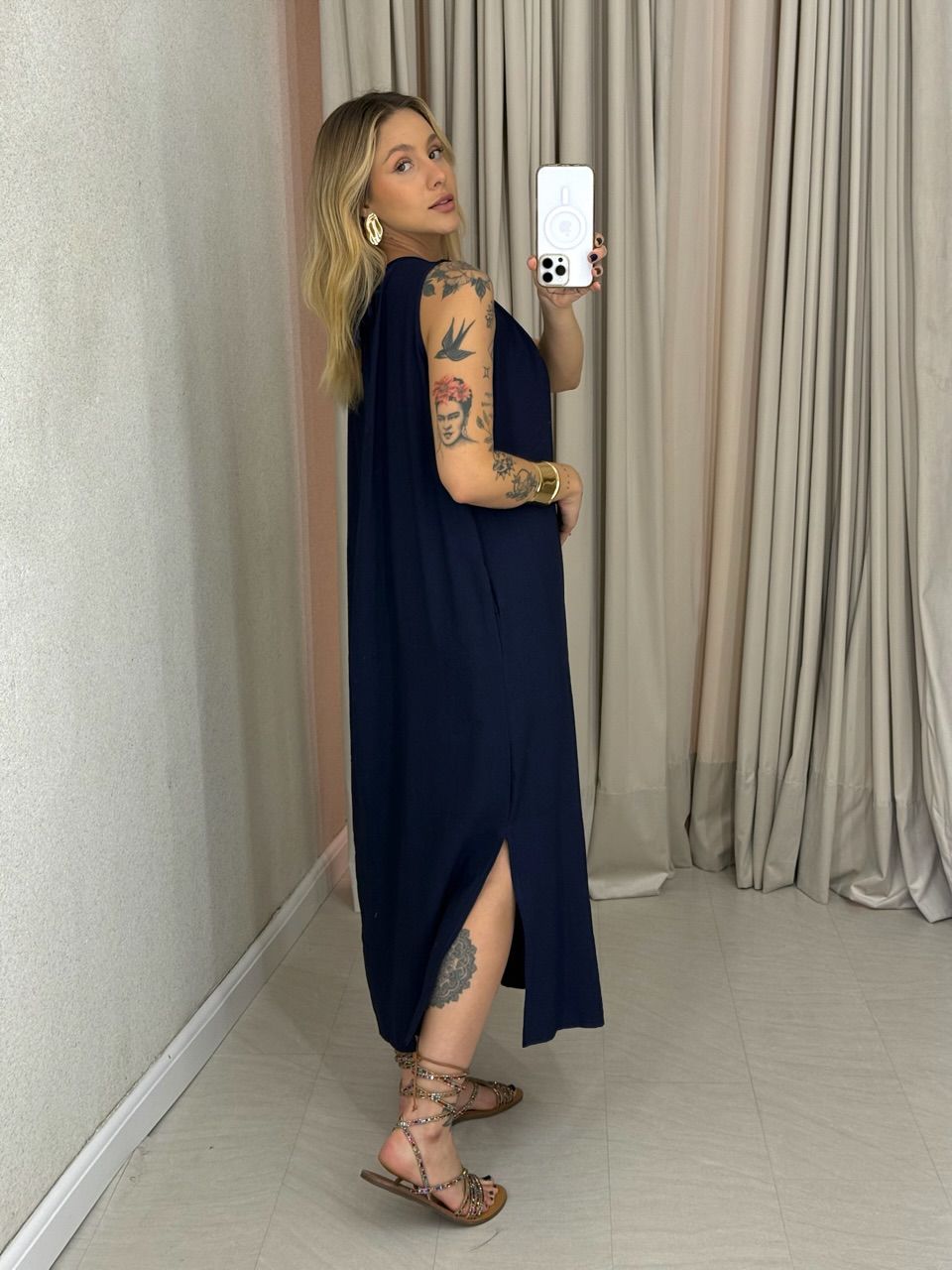 VESTIDO PERLA MIDI MARINHO