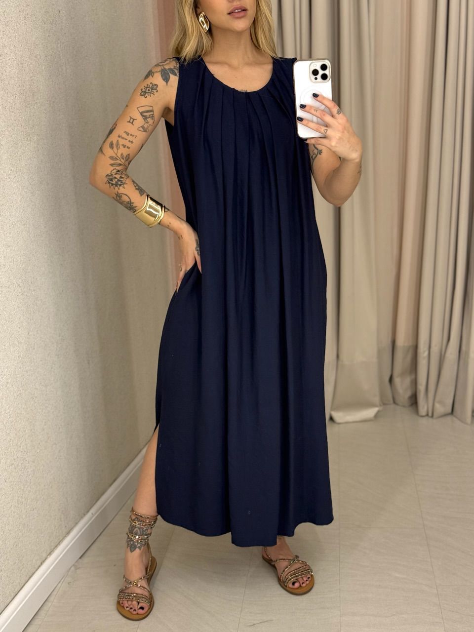 VESTIDO PERLA MIDI MARINHO