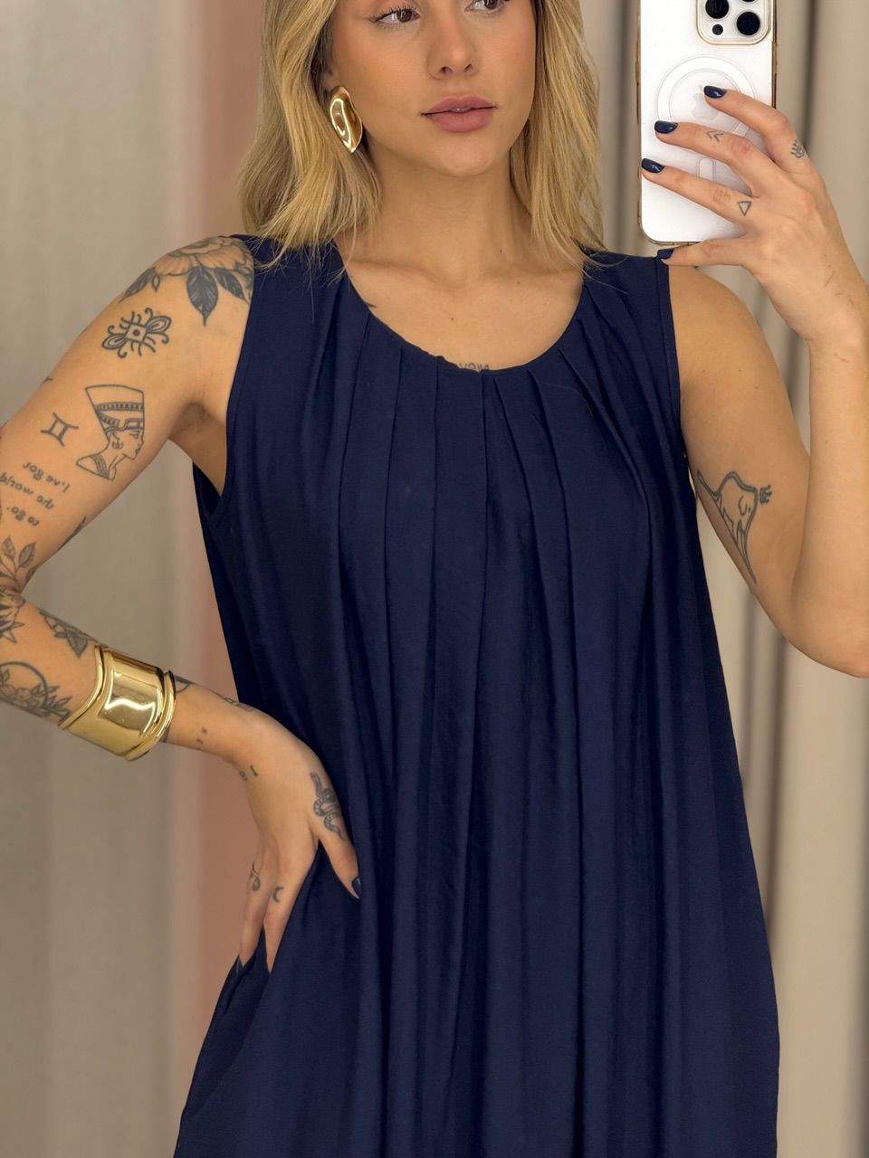 VESTIDO PERLA MIDI MARINHO