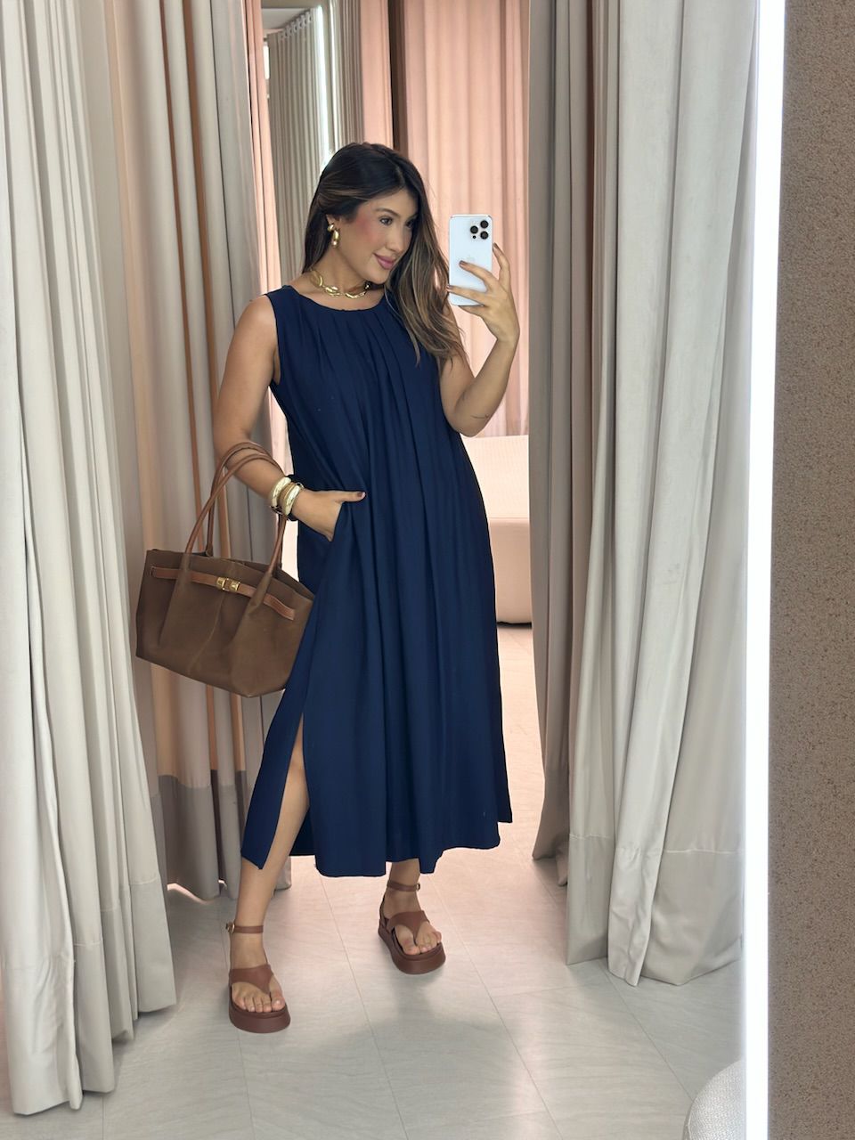 VESTIDO PERLA MIDI MARINHO - 0066180055 - CAROLLA FERRARO