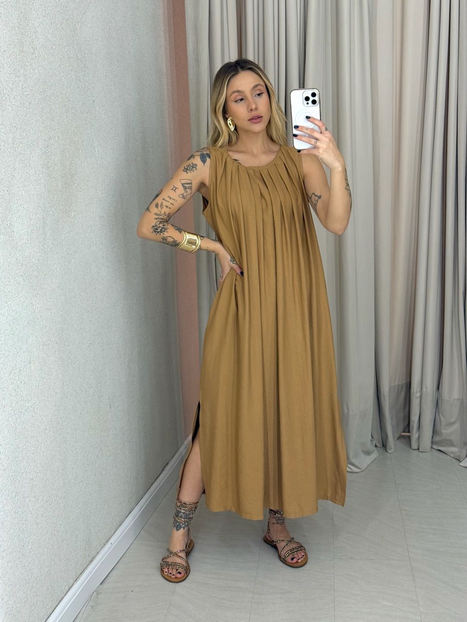 VESTIDO PERLA MIDI NUDE