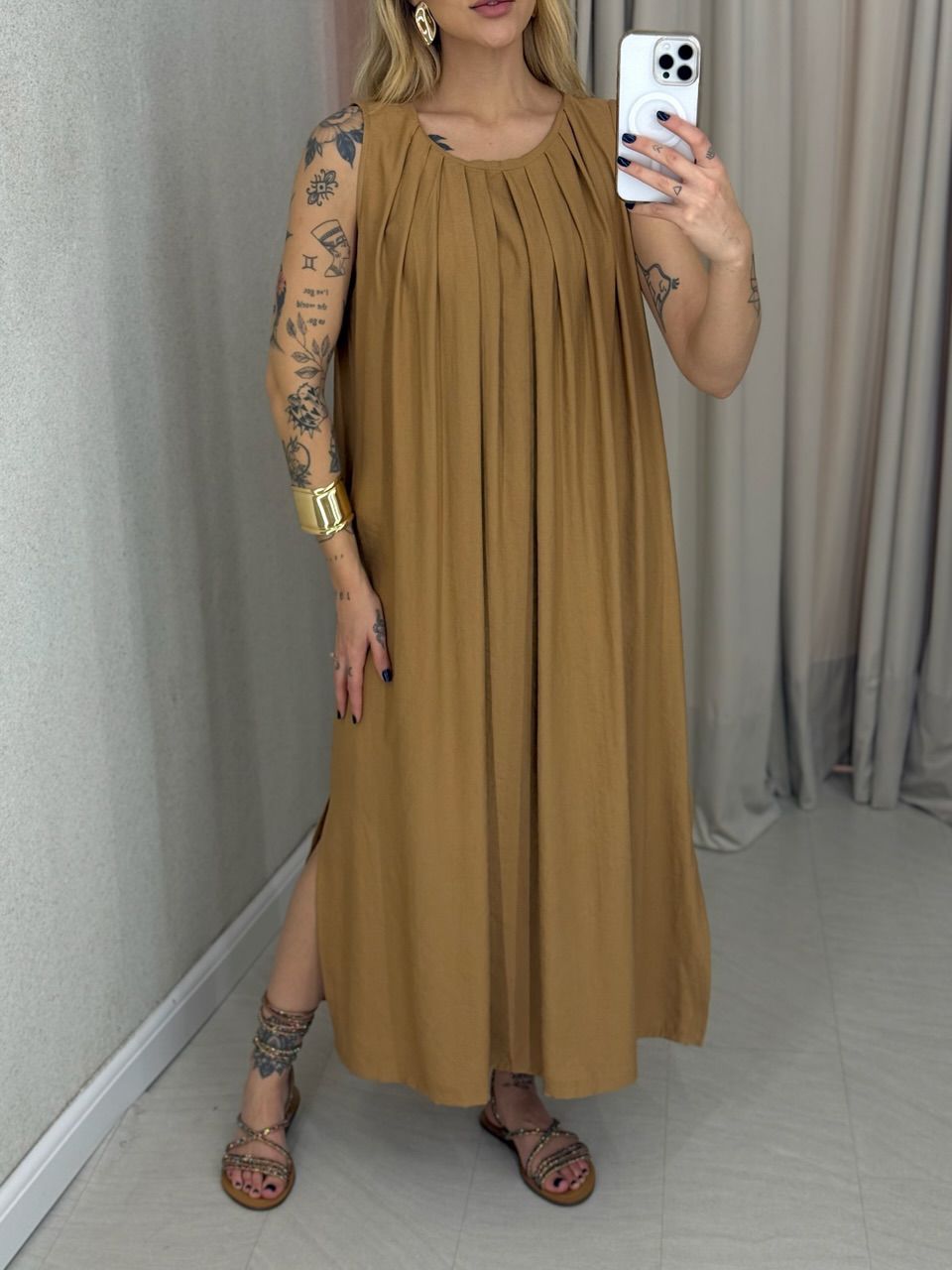 VESTIDO PERLA MIDI NUDE