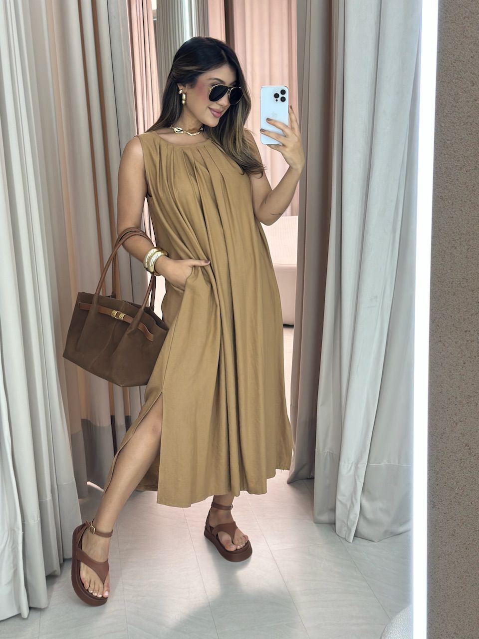 VESTIDO PERLA MIDI NUDE - 0066180049 - CAROLLA FERRARO