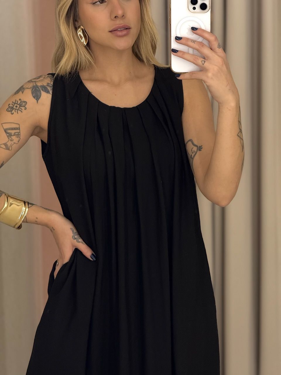 VESTIDO PERLA MIDI PRETO