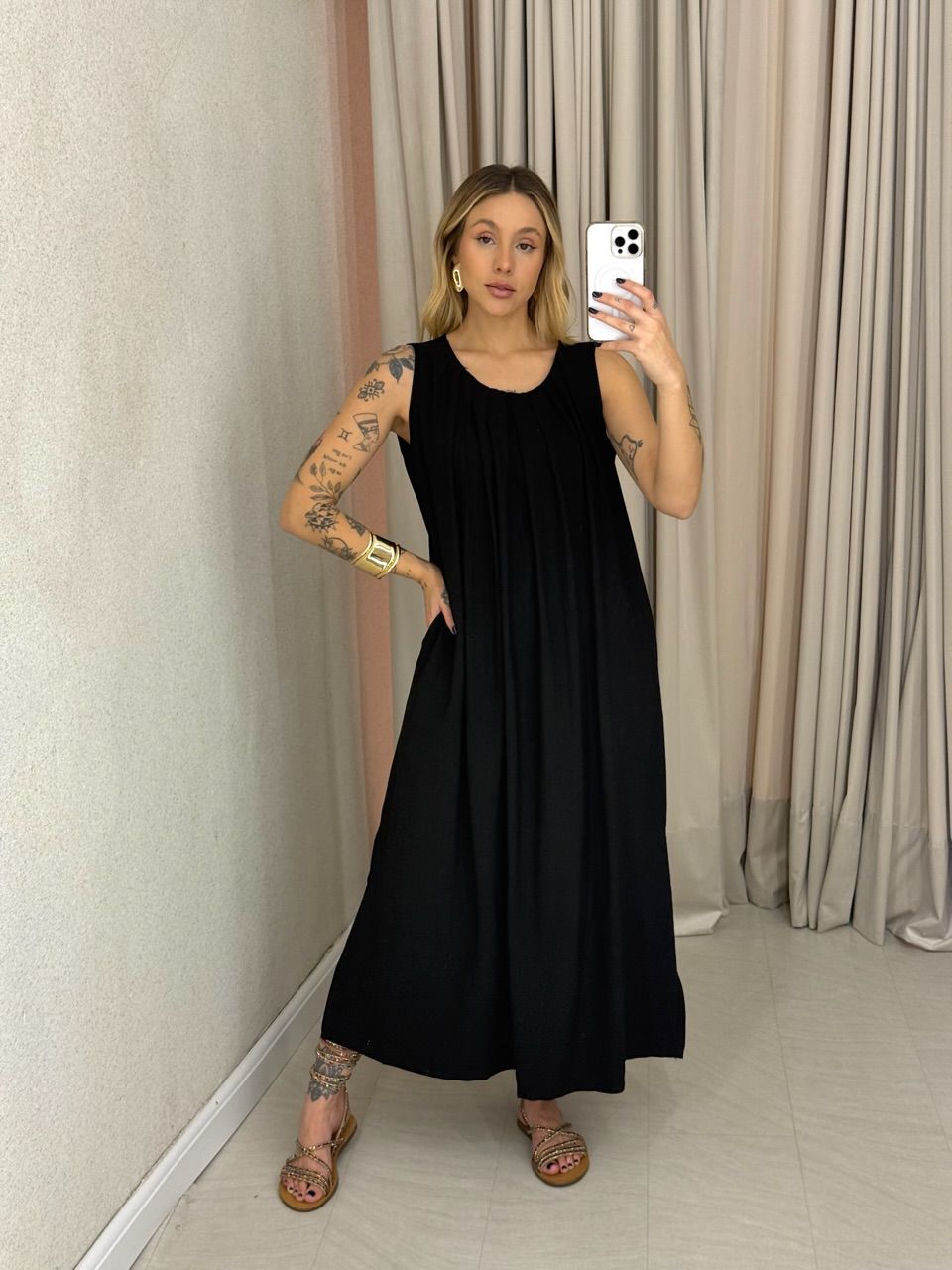 VESTIDO PERLA MIDI PRETO