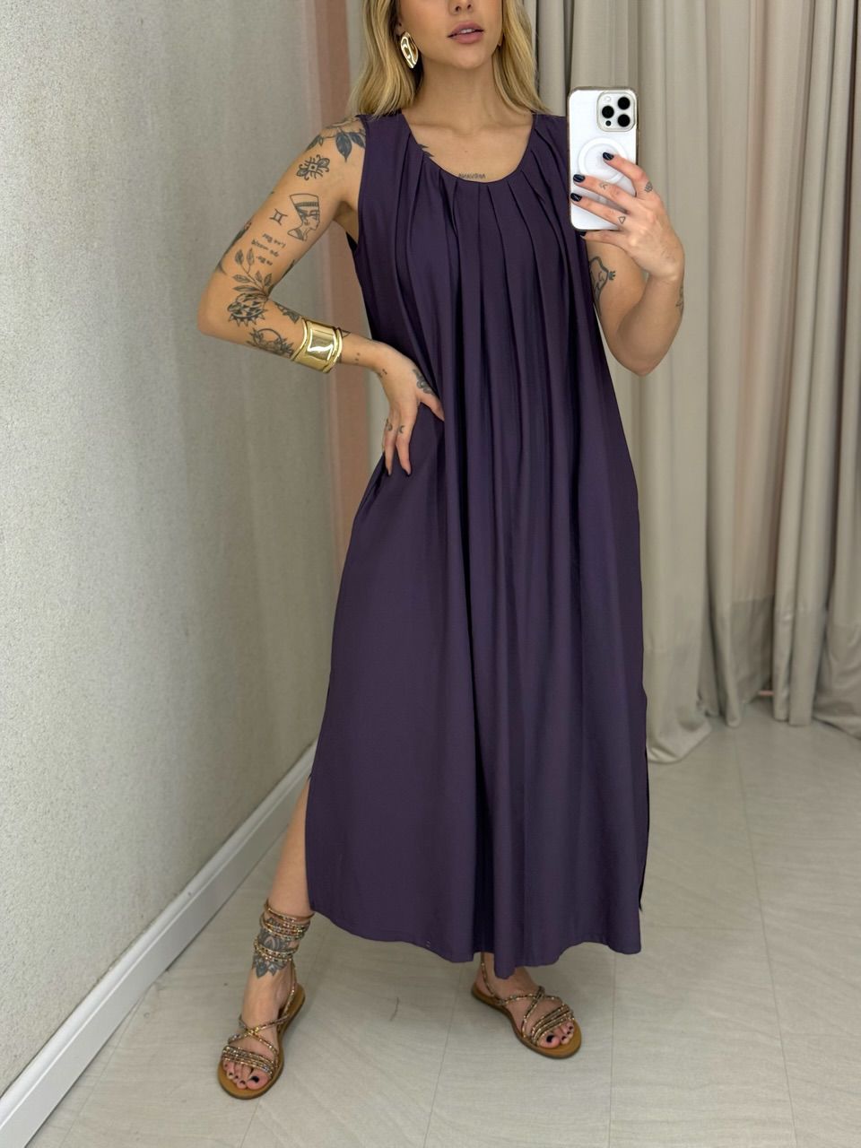 VESTIDO PERLA MIDI ROXO