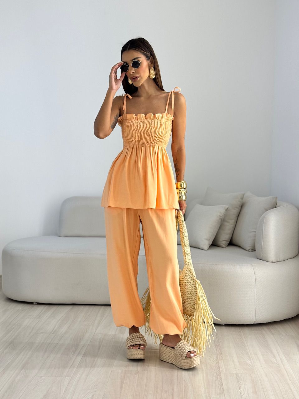 CONJUNTO ANGELINA LASTEX LARANJA