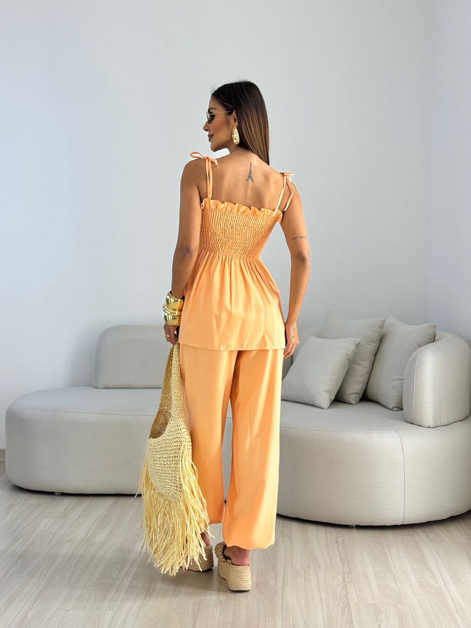 CONJUNTO ANGELINA LASTEX LARANJA