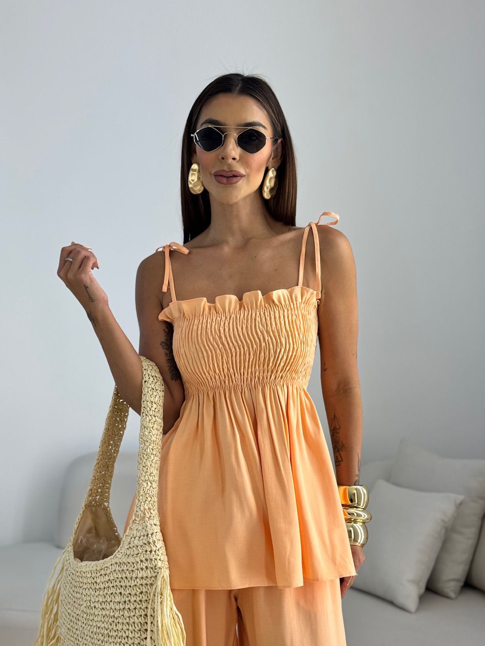 CONJUNTO ANGELINA LASTEX LARANJA
