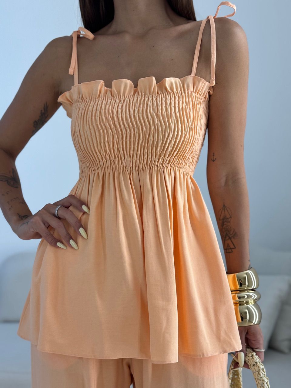 CONJUNTO ANGELINA LASTEX LARANJA