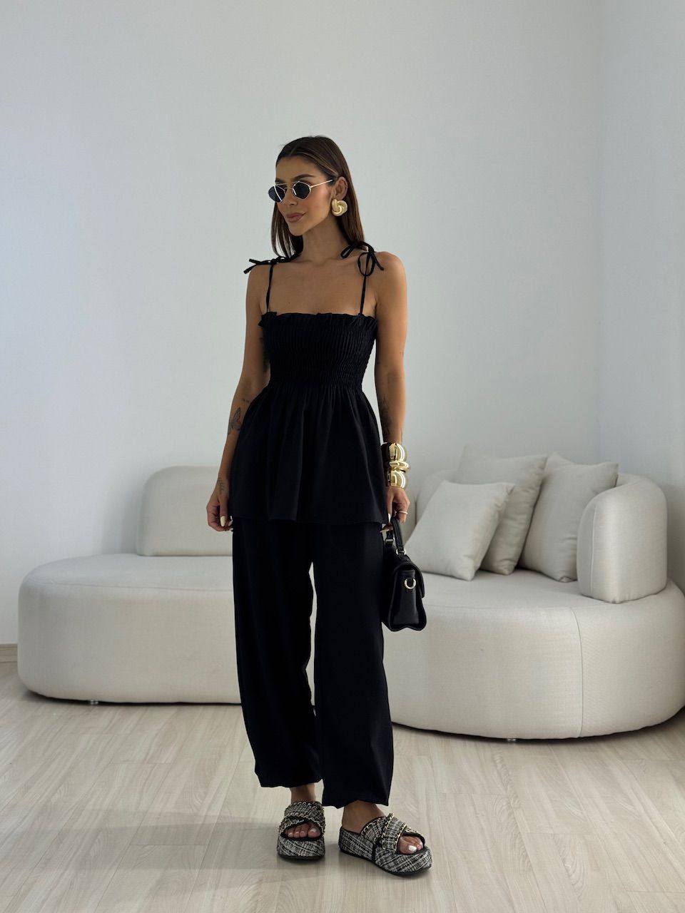 CONJUNTO ANGELINA LASTEX PRETO