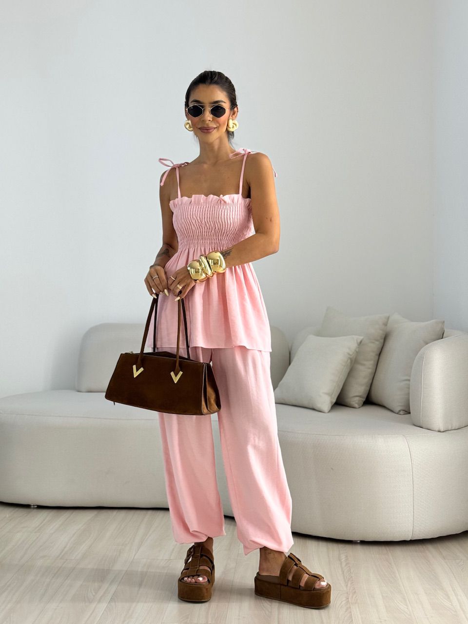 CONJUNTO ANGELINA LASTEX ROSA