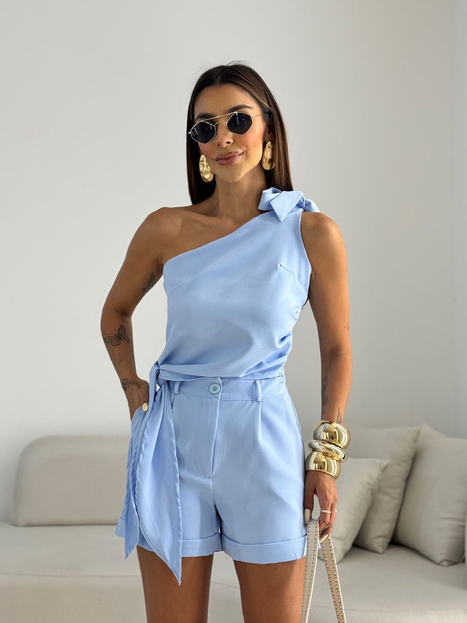 CONJUNTO TAIS BLUSA ASSIMÉTRICA AZUL