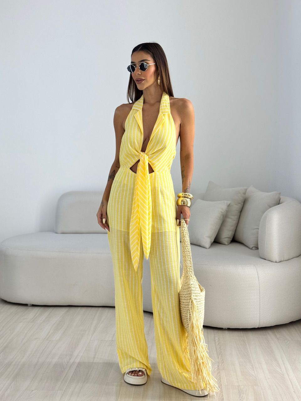 MACACÃO JADE LISTRAS AMARELO