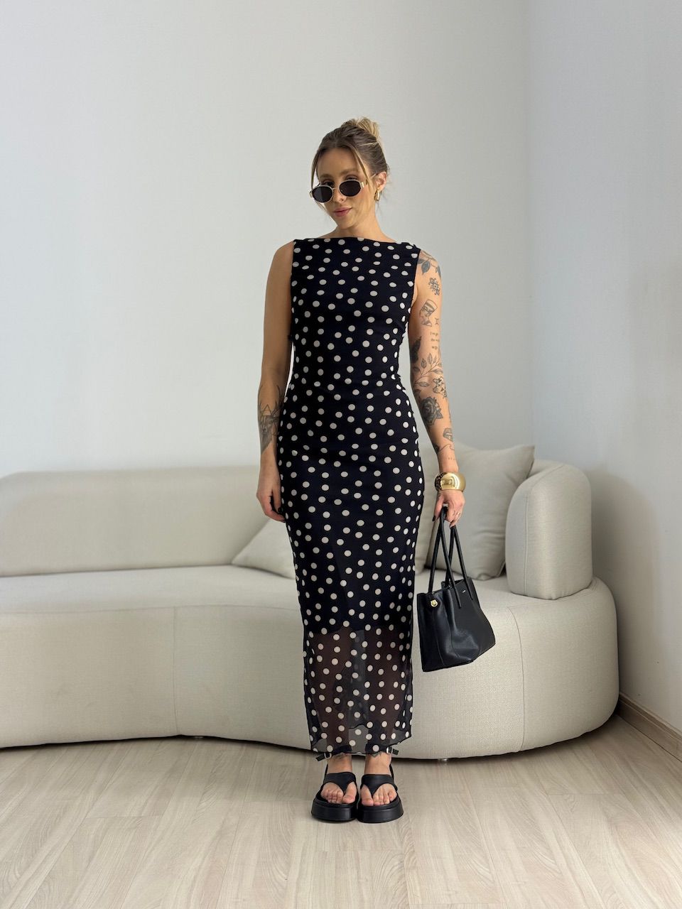VESTIDO GRETA TULE POÁ PRETO - 0068980441 - CAROLLA FERRARO