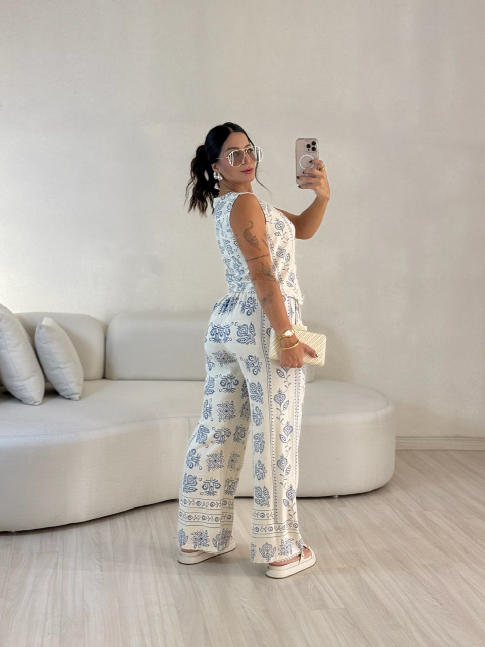 CONJUNTO GABI COLETE CALÇA CRU/AZUL