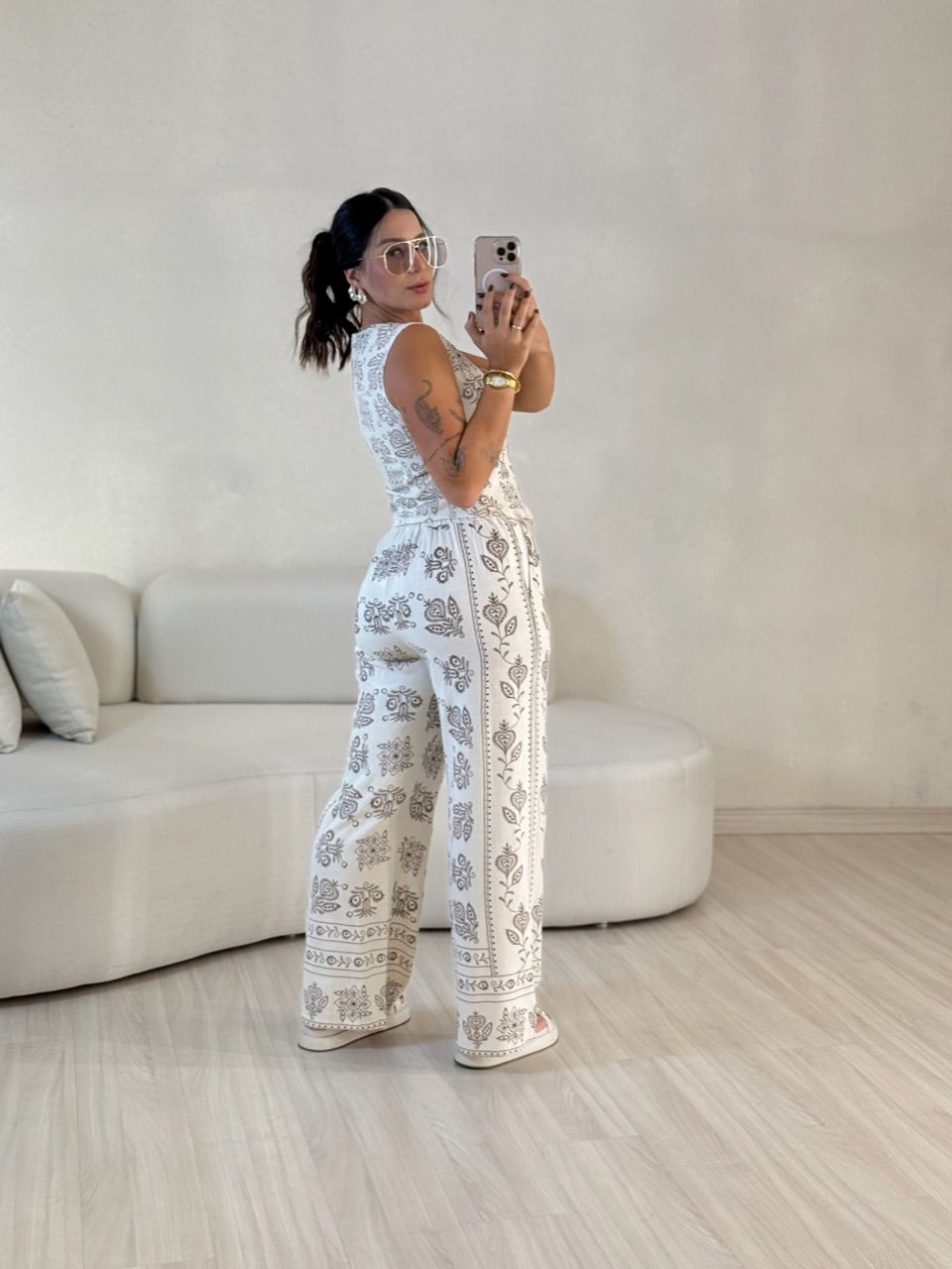 CONJUNTO GABI COLETE CALÇA CRU/MARROM