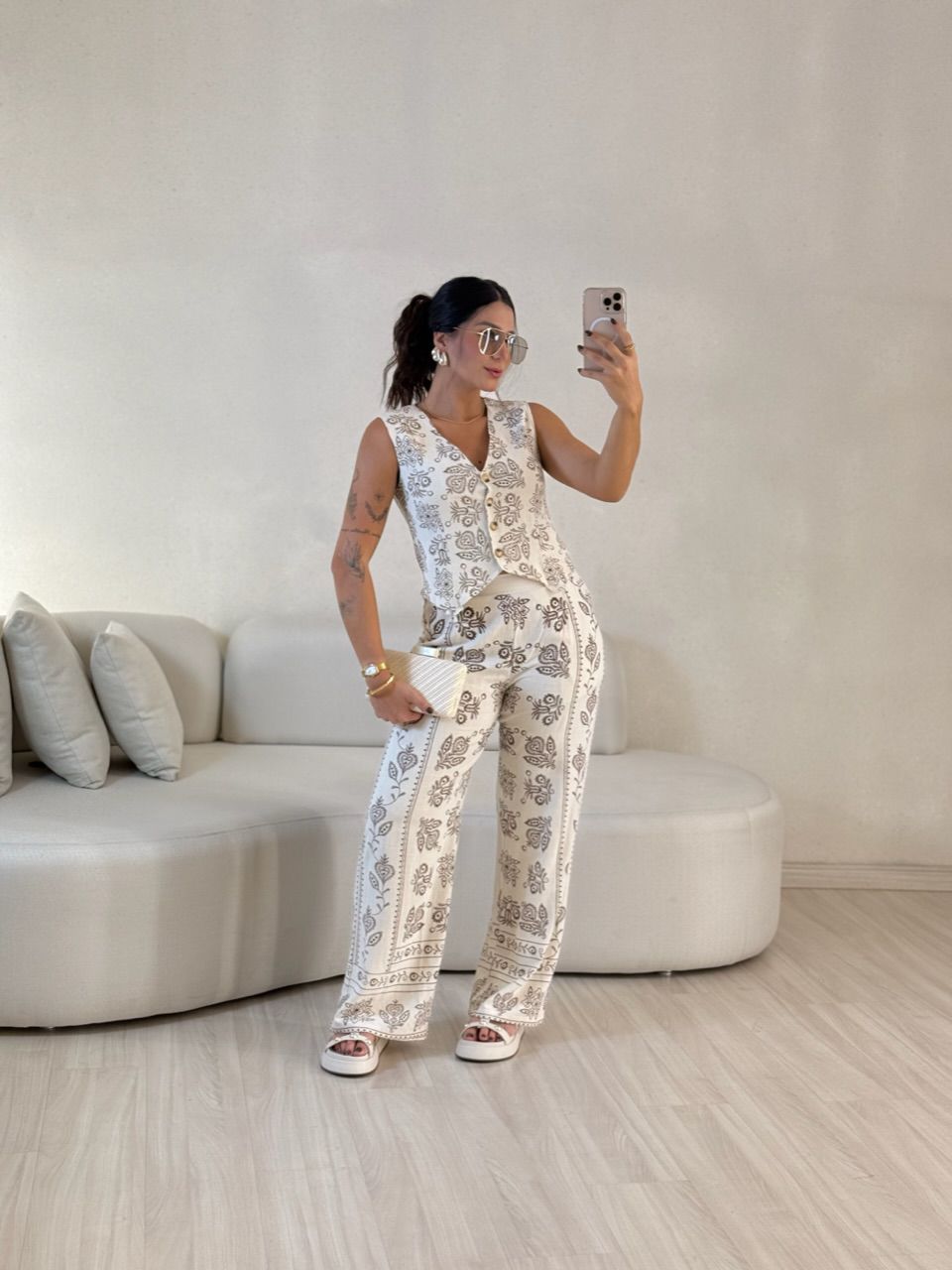 CONJUNTO GABI COLETE CALÇA CRU/MARROM