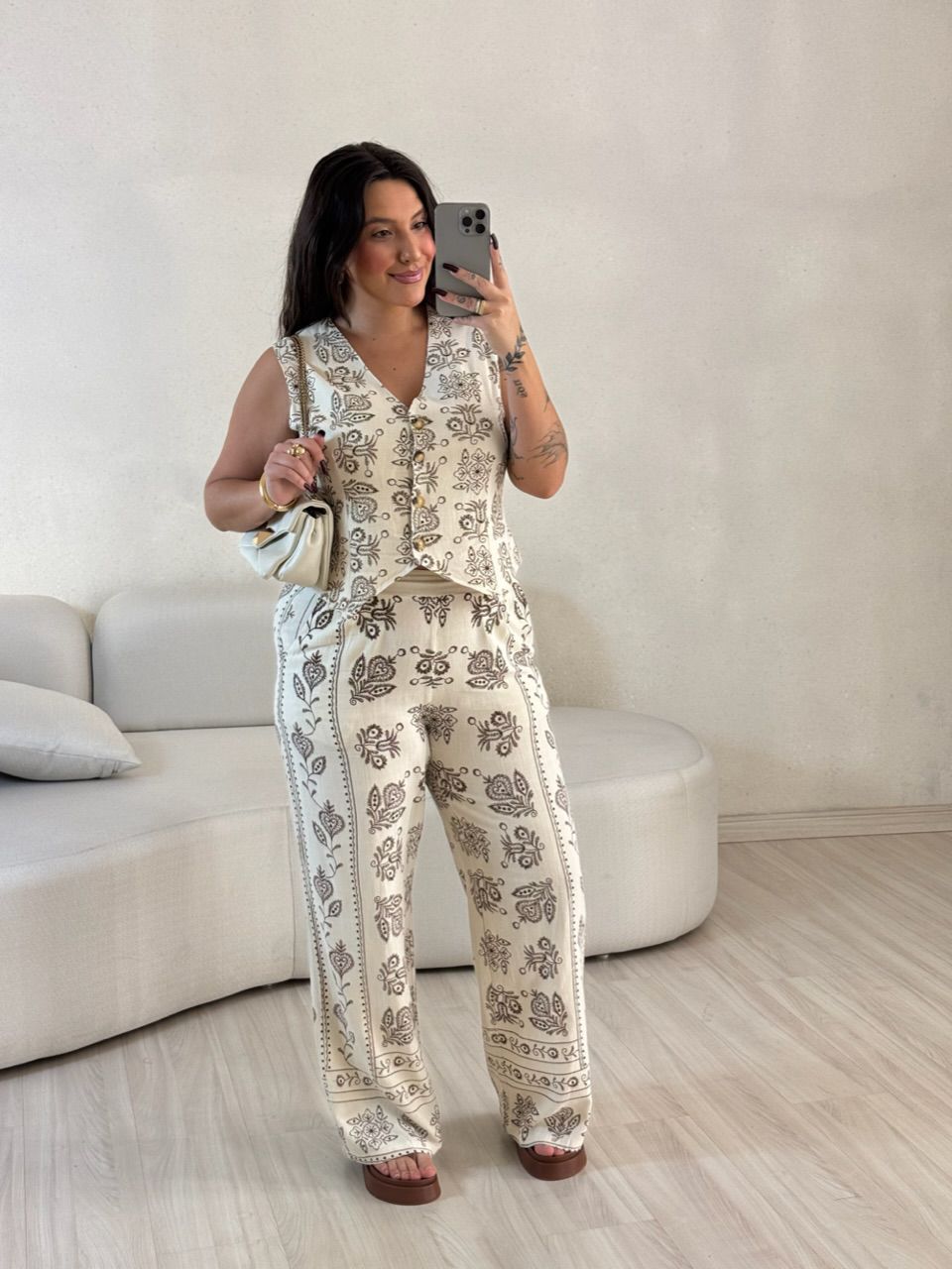 CONJUNTO GABI COLETE CALÇA CRU/MARROM