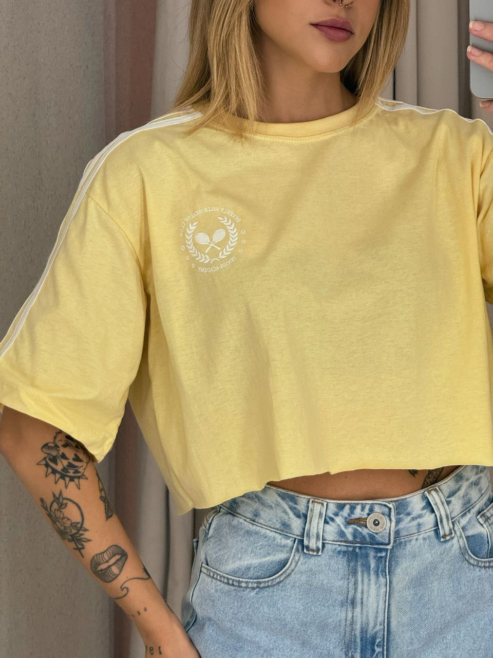 CROPPED BEVERLY HILLS LISTRAS AMARELO