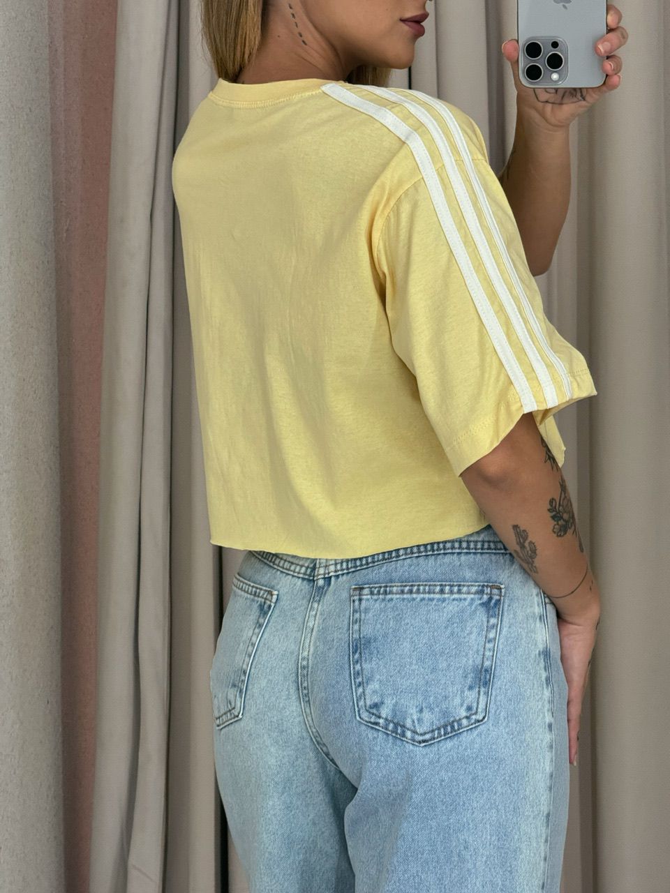 CROPPED BEVERLY HILLS LISTRAS AMARELO