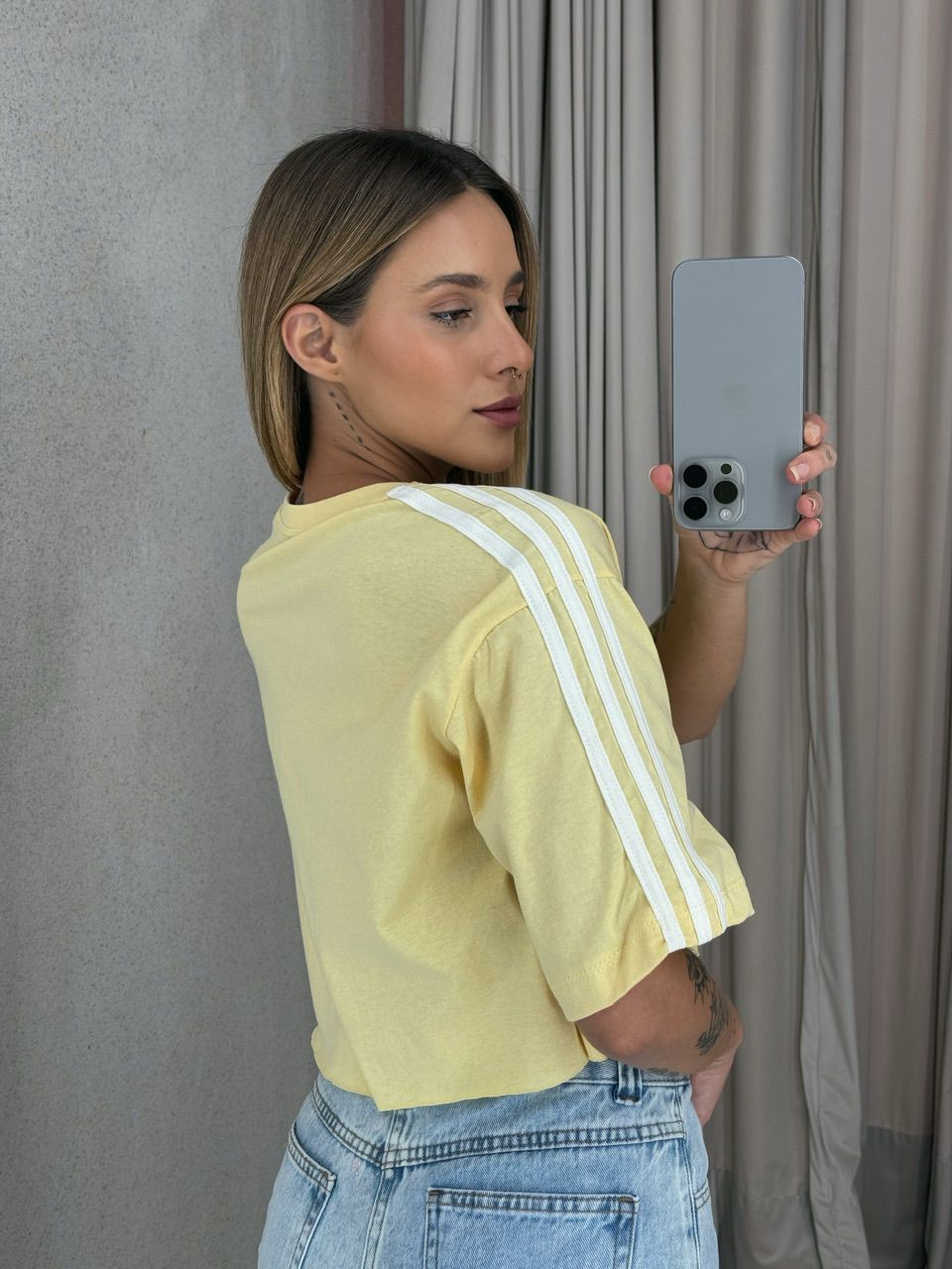 CROPPED BEVERLY HILLS LISTRAS AMARELO