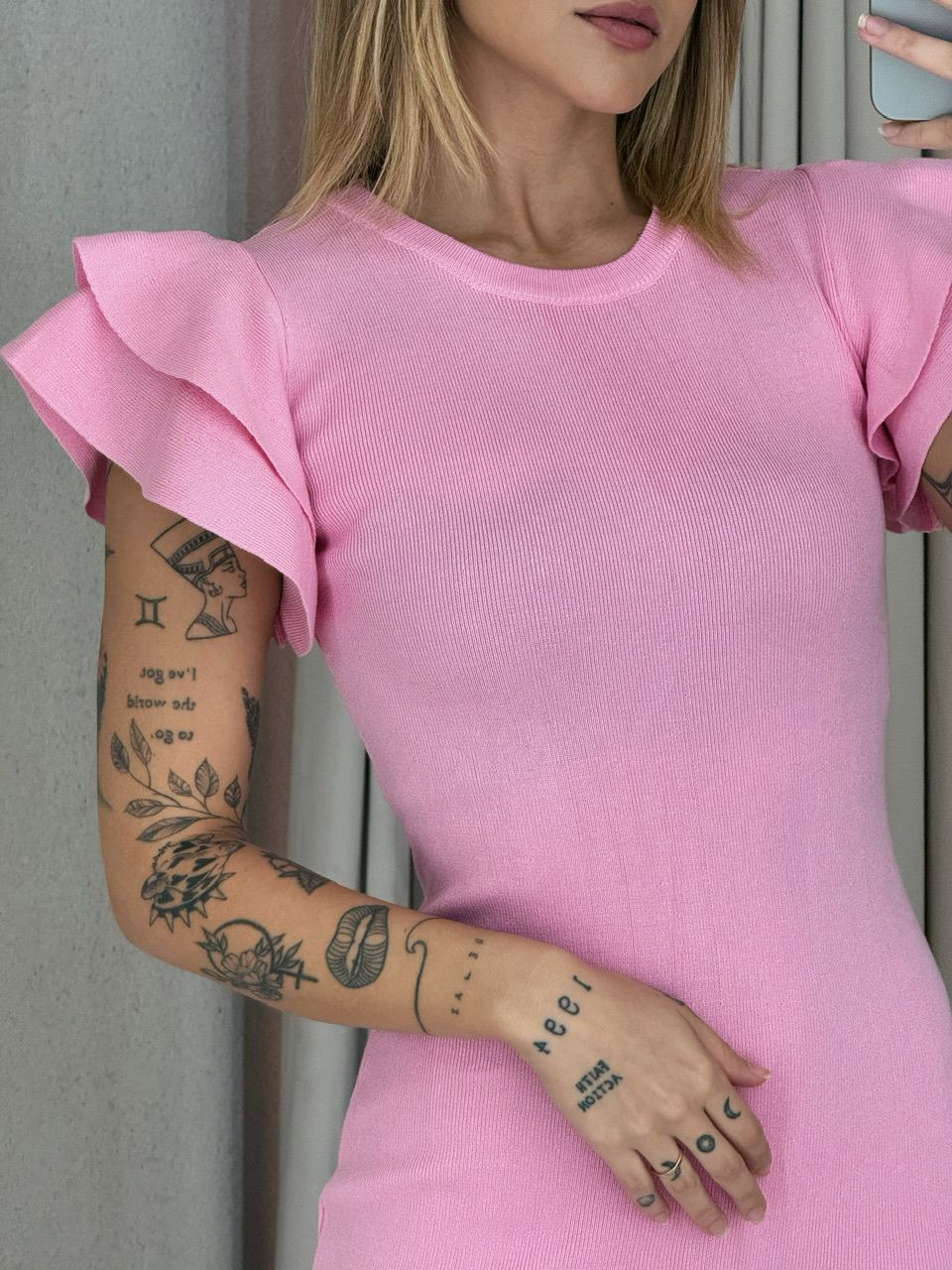 VESTIDO JANE MANGA BABADOS BABY PINK