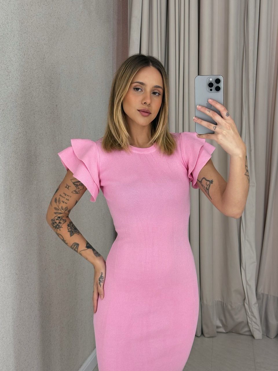 VESTIDO JANE MANGA BABADOS BABY PINK