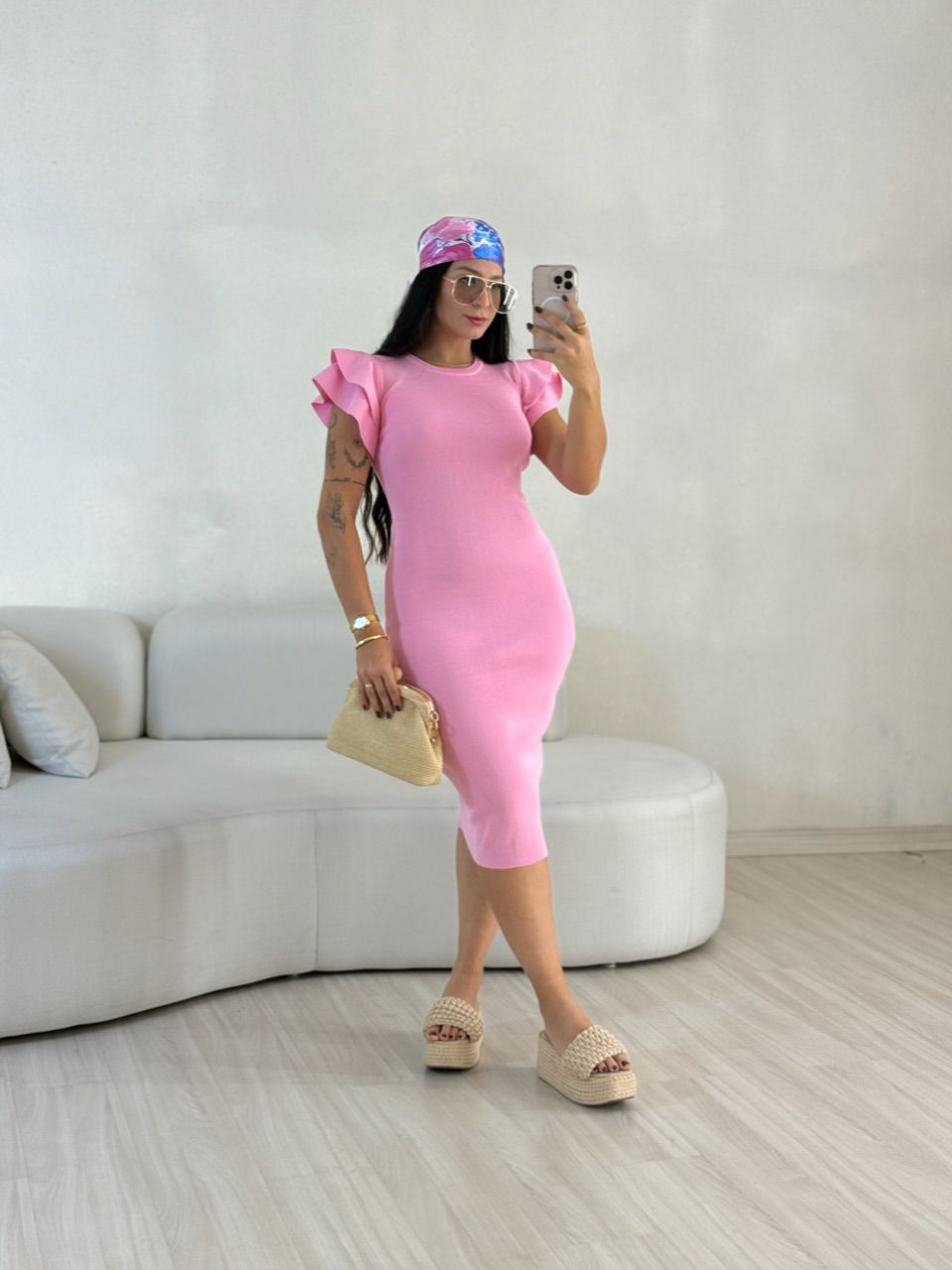VESTIDO JANE MANGA BABADOS BABY PINK