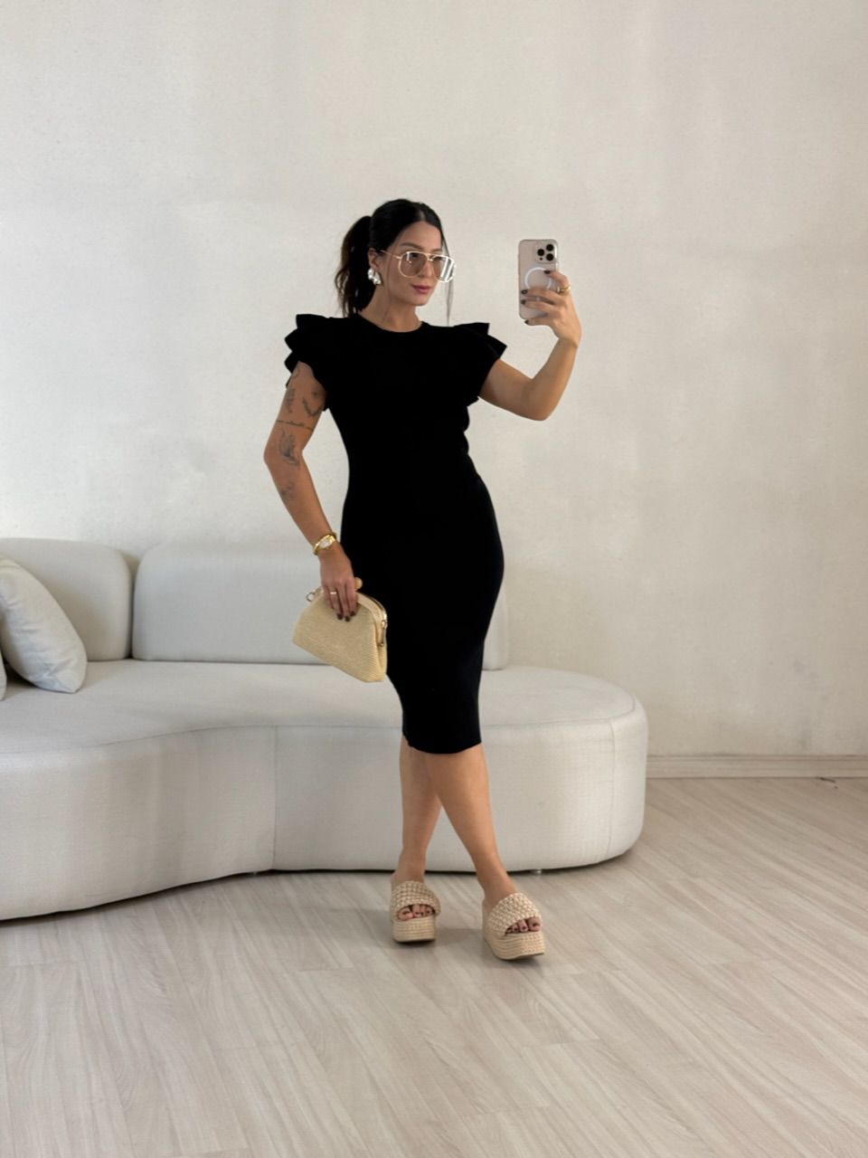 VESTIDO JANE MANGA BABADOS preto - 0057530032 - CAROLLA FERRARO