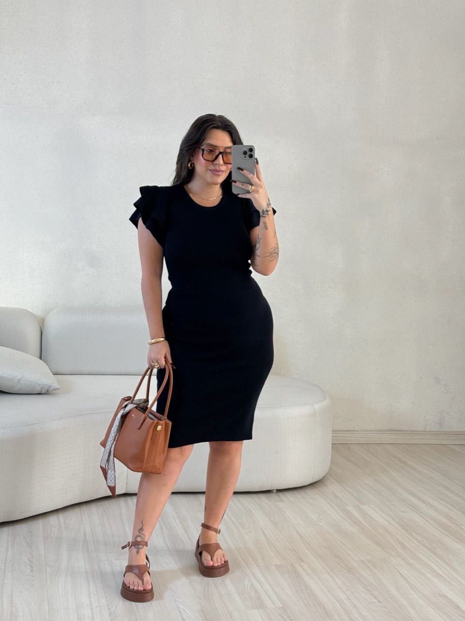 VESTIDO JANE MANGA BABADOS preto