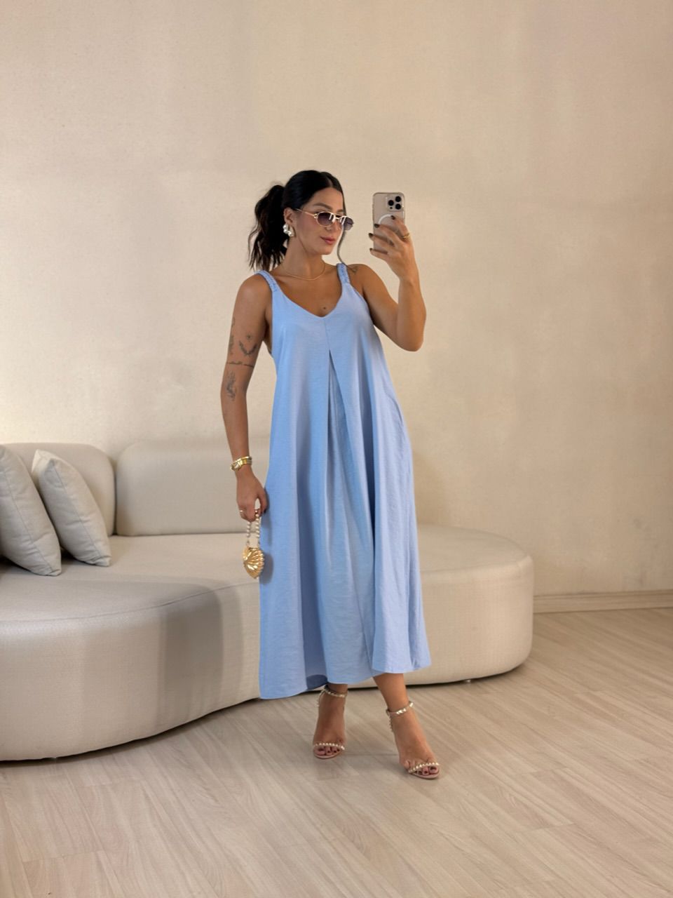 VESTIDO SUZANE MIDI ALÇA AZUL