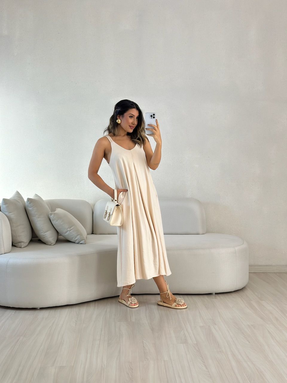 VESTIDO SUZANE MIDI ALÇA PALHA - 0057460042 - CAROLLA FERRARO